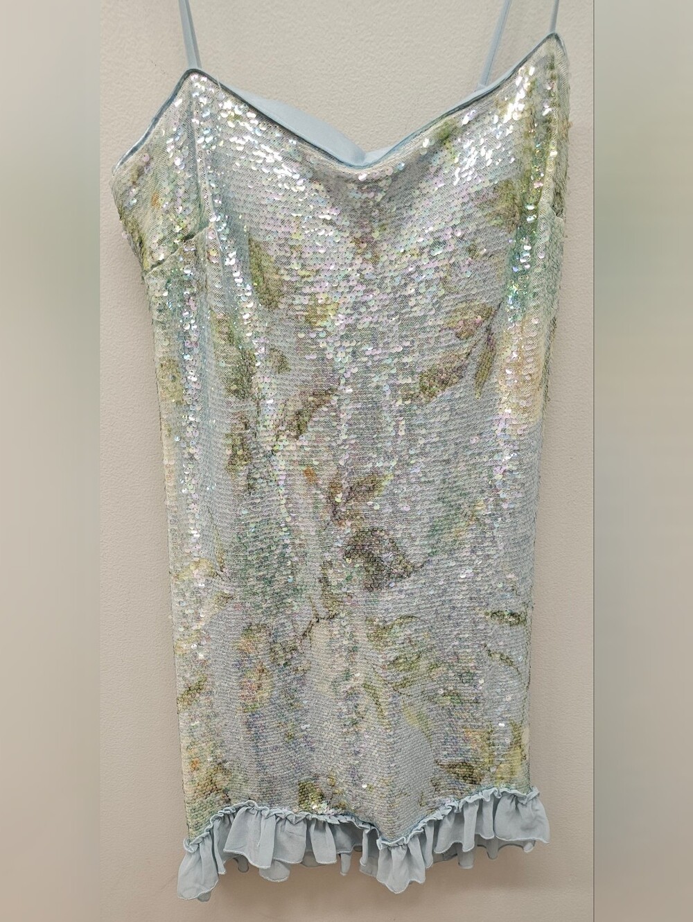 SENI & CADE - Sequin Floral Slip Tank Top - Light Blue